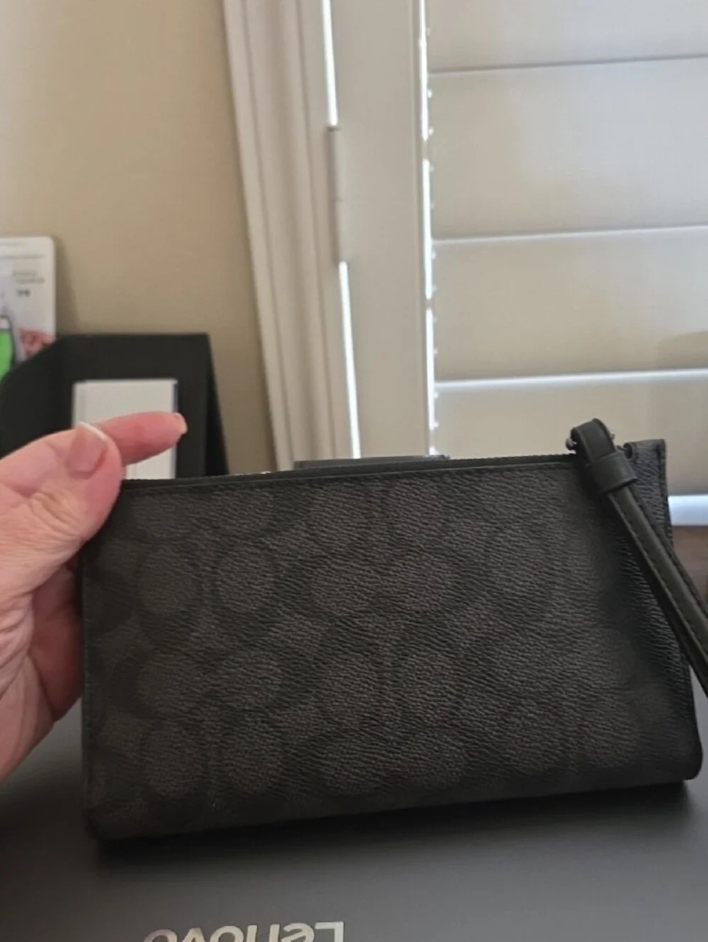 Coach Black Signature Continental Wallet with Silver Logo